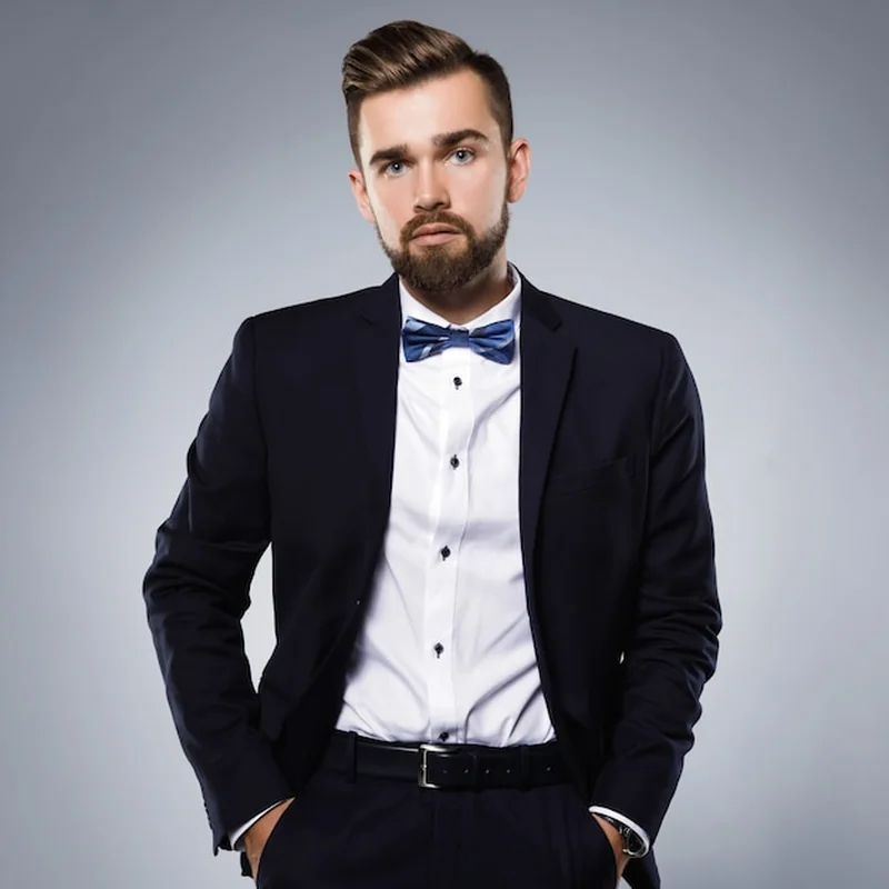 Stylowy mężczyzna w klasycznym garniturze z muszką